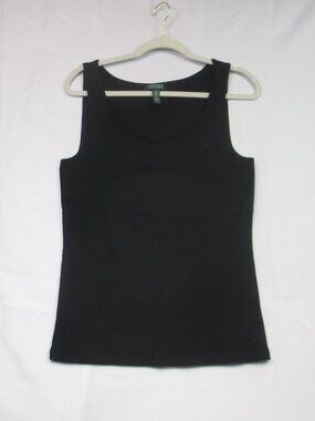 Lauren Ralph Lauren NWOT Black Ribbed Cotton Tank Top Woman Size Large